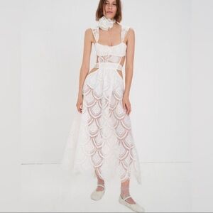 For Love & Lemons White Lace Midi Dress Size: M